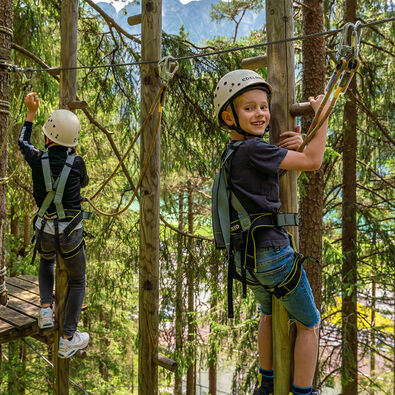 Climbing fun for kids at the Achensee Adventure Park in Achenkirch.