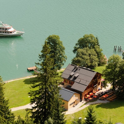 MS Tirol sailing to the Gaisalm Combine a hike to the Gaisalm with a boat trip on board the Achensee ships.