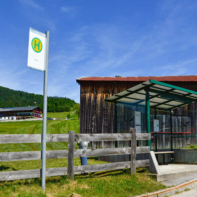 A bus stop in Steinberg am Rofan in summer.