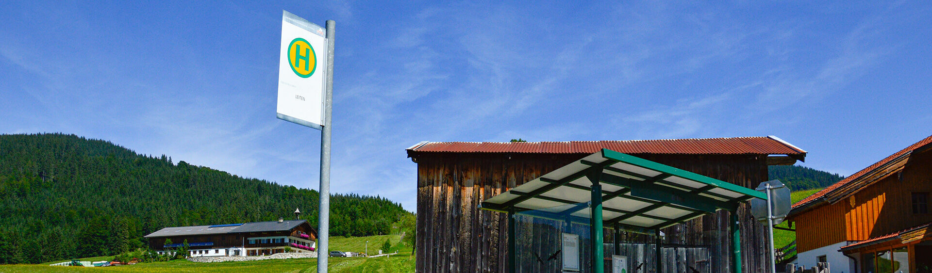 A bus stop in Steinberg am Rofan in summer.