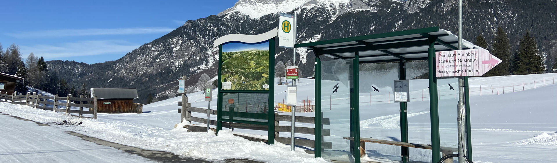 A bus stop in Steinberg am Rofan in winter.