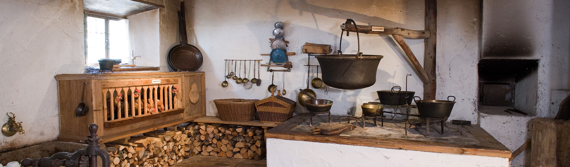 History museum Sixenhof in Achenkirch The old open-fire kitchen at the museum Sixenhof of local history in Achenkirch am Achensee.