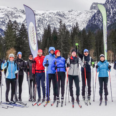 Langlaufen am Achensee Foto einer Langlaufgruppe in Pertisau am Achensee.