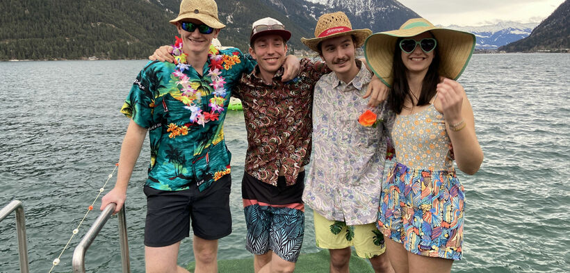 New Year's eve swim Participants of the New Year's eve swim receive a splash of ice-cold water before braving the freezing cold water of Lake Achensee.