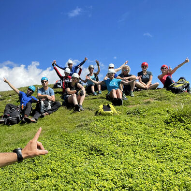 Via ferrata walking in the Rofan mountains Taking a group photo while via ferrata walking in the Rofan mountains.