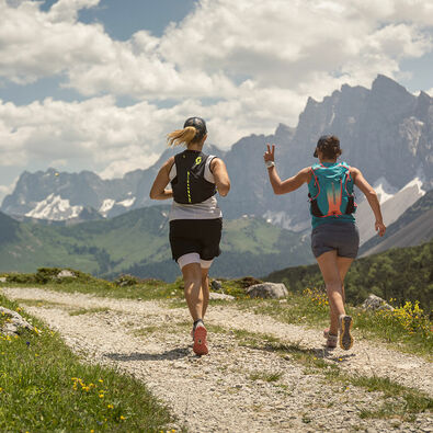 Trailrunning im Naturpark Karwendel Trailrunner trainieren auf einer Forstsraße im Naturpark Karwendel in wunderschöner Umgebung.
